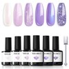 modelones Purple Glitter Gel Nail Polish Set, 6 Colors Shimmer Violet Mermaid Gel Polish Cat Eye Sparkle gel nail Soak Off Led Summer Nail Gel Polish for Women Girl DIY Nail Art Gift
