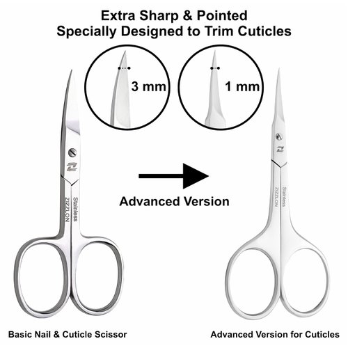 ZIZZLON Cuticle Scissors Extra Fine Curved Blade, Extra Slim Scissors for Cuticles Care Professional Manicure Scissors with Precise Pointed Tip Grooming Blades, Eyebrow, Eyelash, and Dry Skin