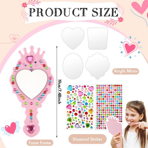 Liliful 12 Pack Princess Foam Mirror Kits Decorate Your Own Princess Mirrors Unbreakable Kids Mirror Toy for Crafts Mirror for Girls Princess Party Decorations Supplies Favors Birthday DIY (Stylish)