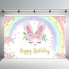 MEHOFOND 8x6ft Glitter Rainbow Bunny Girl Happy Birthday Party Decorations Backdrop Floral Gold Glitter Magical Rabbit Spring Easter Photography Background Photo Banner Poster for Cake Table Supplies