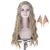 Miss U Hair Long Wavy Flax Golden Ash Blonde Hair Women Party Cosplay Costume Wig with Elf Ears Halloween