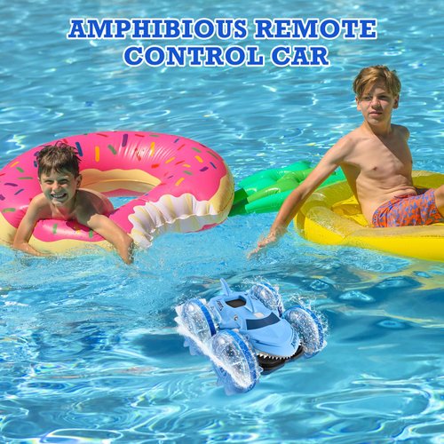 FUUY Amphibious Waterproof Remote Control Boat: RC Car Monster Truck with Lights 4WD Gesture Hand Controlled Water Beach Pool Toys Kids Gifts for Boys