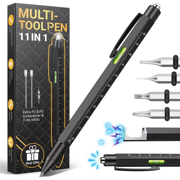 DMH Gifts for Men Multitool Pen - Gifts for Dad Fathers Day from Daughter Wife Son Kids 11-in-1 Cool Tool Gadgets Unique Birthday Christmas Gift for Women Boyfriend Husband Adults Who Have Everything