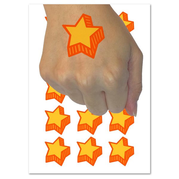 Star with Shadow Excellent Doodle Temporary Tattoo Water Resistant Fake Body Art Set Collection - 15 2" Tattoos (1 Sheet)