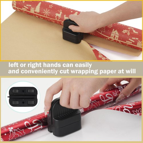 2Pcs Wrapping Paper Cutter, Gift Wrap Cutter with 2 Replaceable Blade 4 Wheels Compact Christmas Gift Wrapping Paper Roll Cutter Tool Black