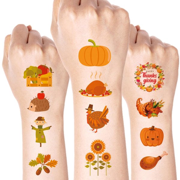 Xepeelo Fall Maple Tattoo Stickers Autumn Turkey Temporary Tattoos Stickers Thanksgiving Tattoo Art Stickers Sunflower Sticker Design Children Adult Body/Arm/Face Accessories for Thanksgiving Party