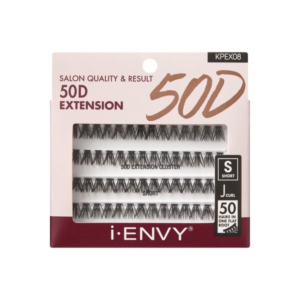 i-ENVY 50D Extension Cluster Individual Lashes, Easy to Apply, Flat Tapered-End Root, Pre-fanned Volume Lashes, J Curl with Soft Fiber, Quick Application for Salon Quality & Result (Short-56Clusters)