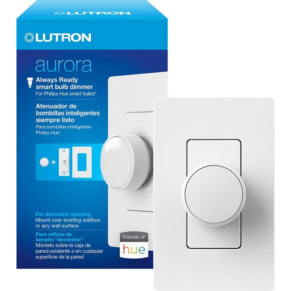 Lutron Aurora Smart Bulb Dimmer Switch for Paddle Switches | for Philips Hue Smart Bulbs | Z3-1BRL-PKGD-WH | White