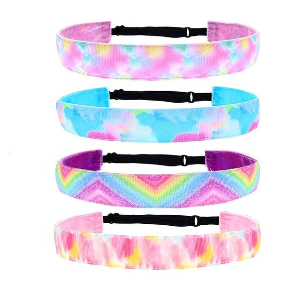 Sinalty 4 PCS Tie Dye Elastic Headbands No Slip Adjustable Rainbow Hair Bands Stretch Head Band Cute Birthday Party Hair Accessories for Girls and Kids