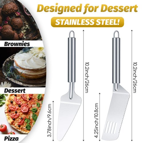 4 Pieces Pie Server Set Stainless Steel Pie Spatula Serrated Cake Cutter with Comfortable Handle, Easy to Grip for Cutting and Serving Desserts Brownies Pizza and Cake