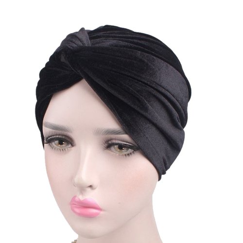 Decou Bright Color Twist Pleasted Hair Wrap StrecthTurban Cap Hat (Black)