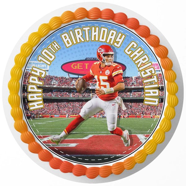 Patrick Mahomes Edible Cake Topper Image Birthday Sheet Party Decoration 8 in. Round