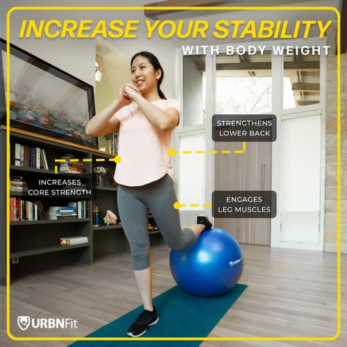 URBNFit Exercise Ball - Yoga Ball for Workout, Pilates, Pregnancy, Stability - Swiss Balance Ball w/Pump - Fitness Ball Chair for Office, Home Gym, Labor- White, 18 in