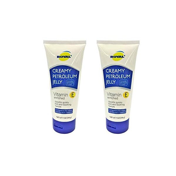 ROYAL Vitamin E Enriched Creamy Petroleum Jelly Skin Protectant Absorbs Quickly, Rich, Soothing Texture 7 Oz. (2 Pack)