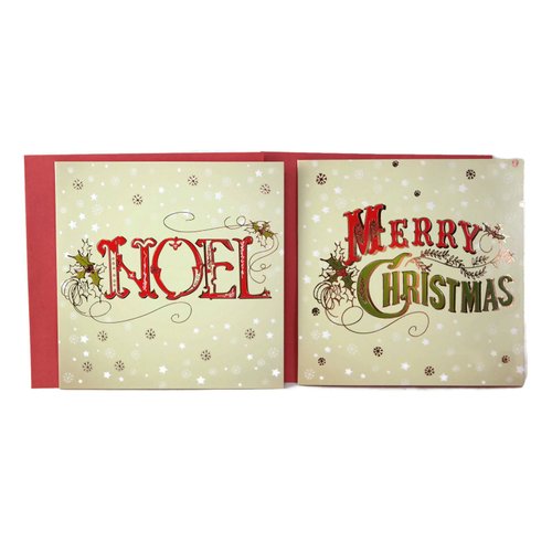 Merry Christmas Noel Holiday Greeting Cards, Embossed with Glitter and Foil, 24 Cards/Envelopes