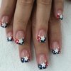 Mkwntg 4th of July Press on Nails Short Square Fake Nails Cute Blue Red French Tip False Nails Glossy White Star Design Independence Day Full Cover Glue on Nails with for Women Nail Decoration 24Pcs