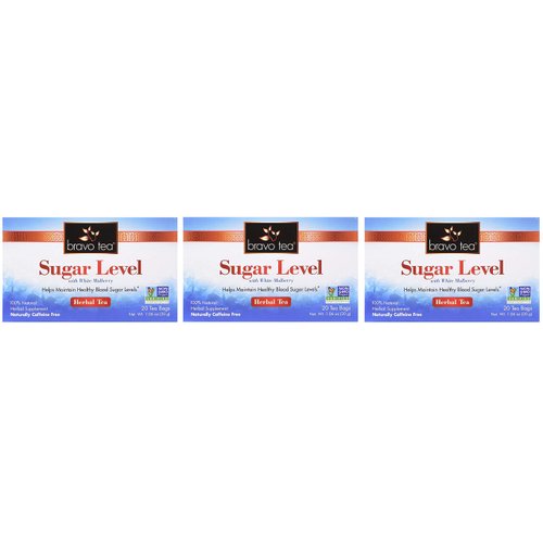 Bravo Tea, Sugar Level (Blood Sugar) Herbal Tea, Caffeine Free, 20 Tea Bags (Three Pack)