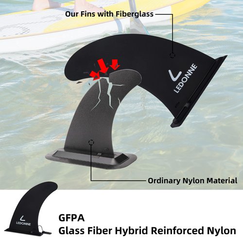LEDONNE Fin 9" Surfing SUP Fins 2 Pcs (USD 4.99/1 Pcs) Inflatable Paddle Board Fin Quick Release Detachable Center Fin with Extra Pin No-Tool Installation Fin for Surfboard