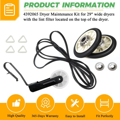 4392065 Dryer Repair Kit with 349241T Drum Roller Kit, 691366 Idler Pulley and 341241 Belt by Techecook - Replacement for Whirlpool & Kenmore Dryers - Replaces 587636 AP3098345 AP6010582 WP691366