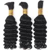 Lizourey Deep Wave Bulk Human Hair for Braiding Brazilian Virgin Human Hair Bulk No Weft for Braids Deep Wave Bulk Human Hair Extensions for Micro Braiding Curly Bulk 16inch 100g One Bundle/Pack
