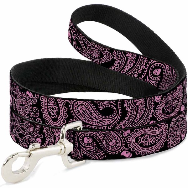 Buckle-Down Pet Leash - Bandana/Skulls Black/Pink - 6 Feet Long - 1" Wide