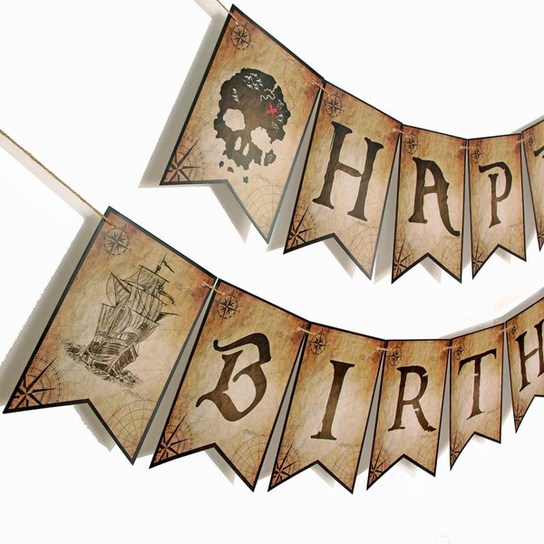 OZCZKZZ Pirate Birthday Banner, 17 pcs, 5x7 inches, Brown, for Boy Party Decorations
