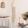 Dremisland Macrame Woven Wall Hanging Moon Dream Catcher with Natural Crystal Stone- Boho Chic Bohemian Home Decor Wall Art Decor with String Lights - Beautiful Apartment Dorm Room Door Decoration