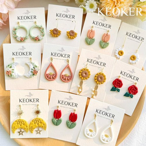 Keoker Flower Clay Cutter- Spring Polymer Clay Cutters, Polymer Clay Flower Cutters, 10 Shapes Floral Clay Earrings Cutters, Boho Clay Cutters for Polymer Clay Jewelry (A)