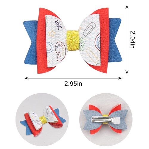 4pcs Back to School Hair Clips, Glitter School Hair Bows Flower Pen Blackboard Colorful Hair Bows for First Day of School Kindergarten Hair Accessories