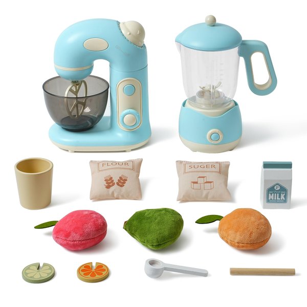 ROBOTIME Pretend Play Kitchen Appliances Toy Set, Toy Blender and Toy Mixer with Realistic Light and Sounds, Play Kitchen Accessories Set for Kids Ages 3+, Pretend Kitchen Toys for Boys and Girls