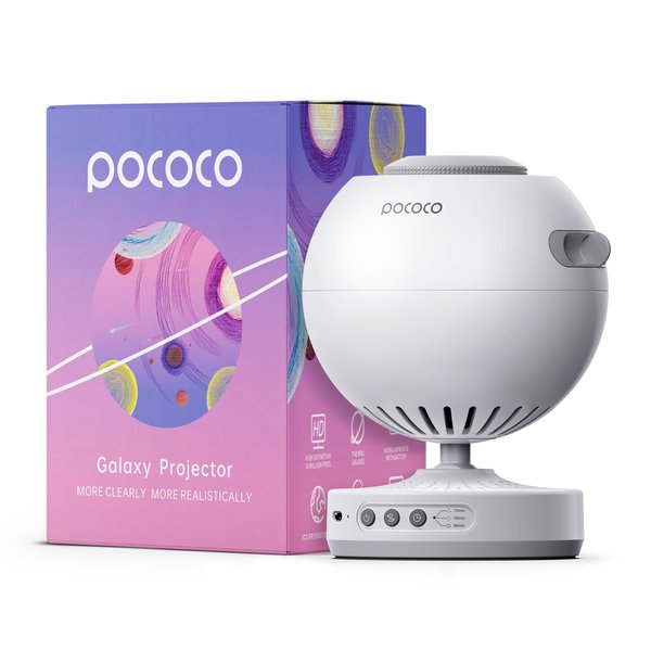 POCOCO Galaxy Star Projector for Bedroom with Replaceable Optical Film Discs, Home Planetarium Night Light Projector with High-Definition Soft Light for Relax, Study, and Meditate, Stress Relief Gifts