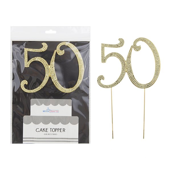 Mega Crafts Sparkly Gold Rhinestone Number 50 Cake Topper Decoration | Shimmering Gold Crystals & Durable Alloy Metal | For Birthdays, Anniversaries, Centerpieces, Party Favors, Celebrations & More