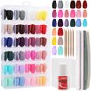 Hommtina 24 Packs Medium Coffin Fake Nails Full Cover, Acrylic Short Ballerina False Nail tips with Nail Glue, Nail File for Nail Art DIY