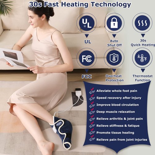 CAMECO 1 Pack Electric Heated Foot Ankle Wrap for Achilles Tendinitis & Plantar Fasciitis, Heating Pad for Foot Pain Relief, Heat Therapy Foot Brace for Sprains Arthritis Women & Men, Auto Shut Off