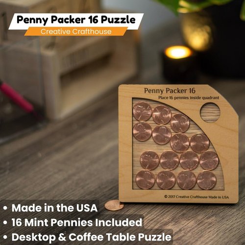 Creative Crafthouse Penny Packer 16 Puzzle - Handmade Wooden Puzzle - Precision Cut and Laser Engraved - Great Coffee Table and Desktop Conversation Starter - Made in the USA