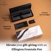 Ellington Pens Luxury Fountain Pen Set for Writing - Smooth Medium Nib - Includes Refillable Ink Converter, 3 Ink Cartridges [Black & Blue], Gift Box - Elegant Calligraphy