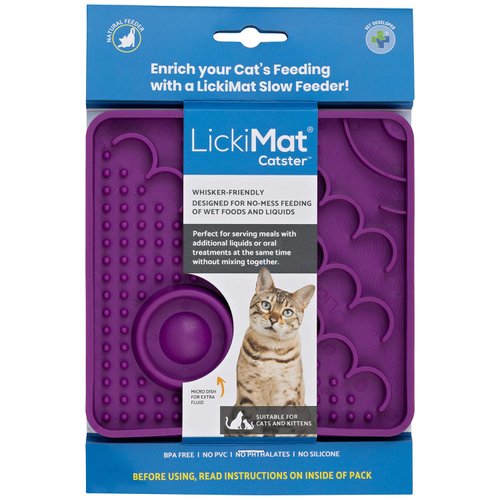 LickiMat Catster Combination Slow Feeder with Micro Dish for Added Hydration for All Cats and Kittens (Purple)