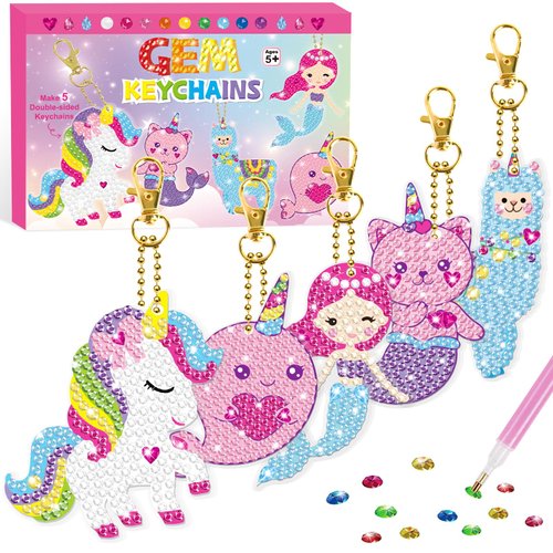 BANBBUR Arts and Crafts for Kids Ages 8-12,5 PCS Double Sided Diamond Art Keychains,5D Gem Art for Kids Ages gem Art Kits for Kids 8-12 4-8 Girls Birthday Gifts