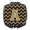 Caroline's Treasures CJ1050-ASCM Letter A Chevron Black and Gold Compact Mirror Decorative Travel Makeup Mirror for Women Girls Gifts Pocket Makeup Mirror Folding Handheld