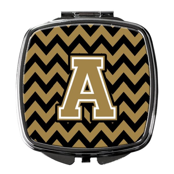 Caroline's Treasures CJ1050-ASCM Letter A Chevron Black and Gold Compact Mirror Decorative Travel Makeup Mirror for Women Girls Gifts Pocket Makeup Mirror Folding Handheld