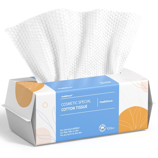 PoeticEHome Clean Face Towel 100ct - Ultra Soft Disposable Cotton Tissue Dry Wipes - Lint Free Facial Cleansing Cloths