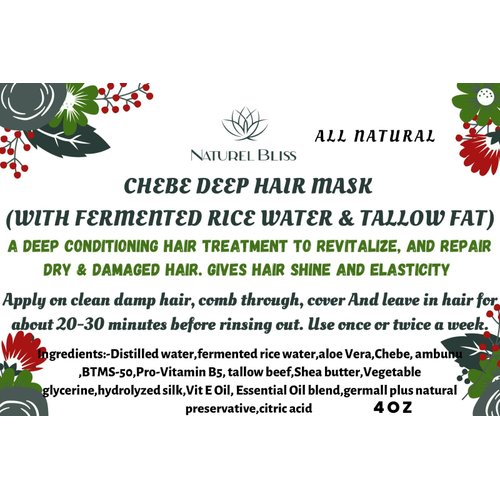 Chebe & Tallow Deep Conditioner| Hair Mask with Fermented Rice Water|For dry, damaged Hair (4 oz)