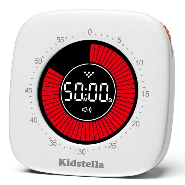 Visual Timer for Kids, Rechargeable 60-Minute Countdown Timer with 4 Alarm Modes, Silent Operation Pomodoro Timer for Classroom Kitchen Office, Autism and ADHD Tools for Kids and Adults, Pearl White
