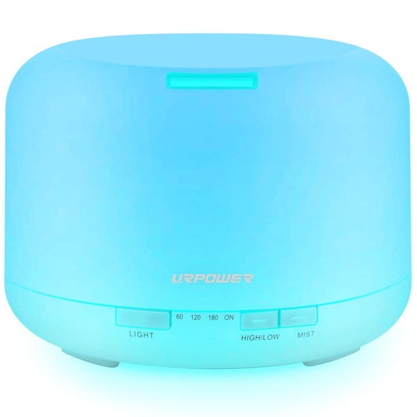 URPOWER Upgraded 500ML Essential Oil Diffuser Humidifiers Ultrasonic Aromatherapy Diffusers with 4 Timer Settings and Waterless Auto Shut-Off for Home Office Living Room Yoga Spa