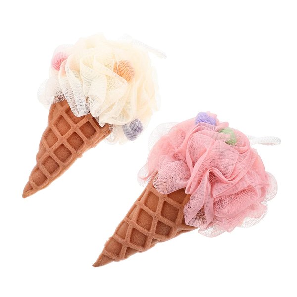 EXCEART Shower Wash Sponge 2Pcs Ice Cream Bath Shower Loofah Sponge Mesh Pouf Shower Ball Exfoliating Shower Sponge Loofa Loufa Puff Scrubber for Men Women Bathroom Body Wash Scrubber
