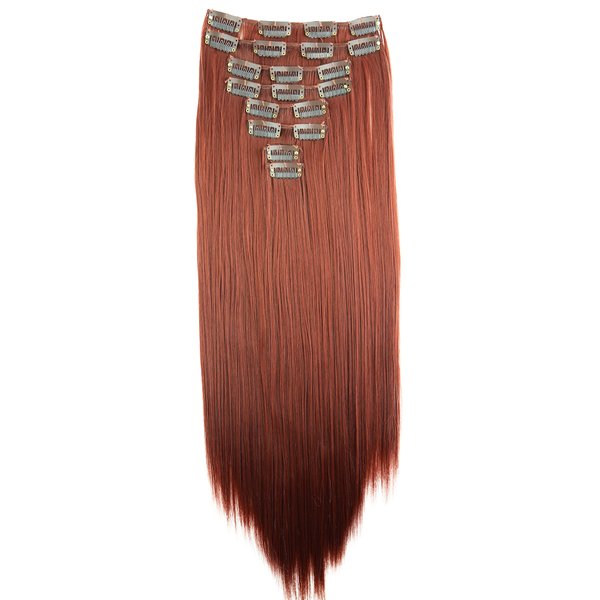 CAISHA XXL 20" Long 8 Pieces Set Clip In Extensions Hair Extension Synthetic Fiber Hairpiece Straight Red Brown CES114