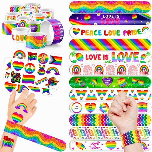 48 LGBT 24PCS LGBT Temporary Tattoos Sticker 24PCS Slap Bracelets Perfect for Themed Birthday Baby Showers or Classroom Rewards Ideal Decor and Gifts for Girls and Boys