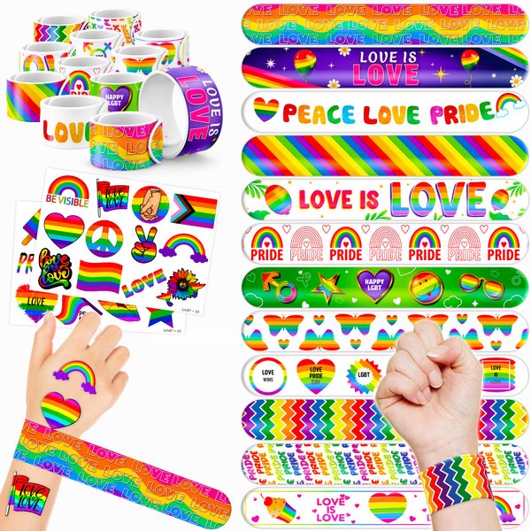 48 LGBT 24PCS LGBT Temporary Tattoos Sticker 24PCS Slap Bracelets Perfect for Themed Birthday Baby Showers or Classroom Rewards Ideal Decor and Gifts for Girls and Boys