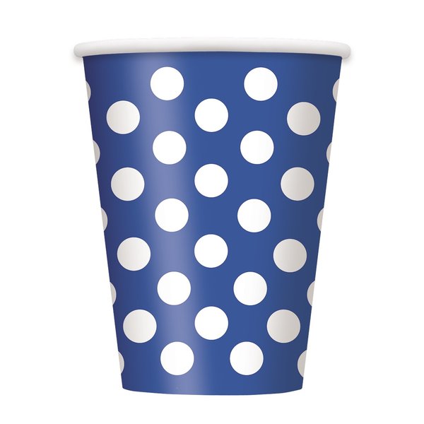 Unique, Royal Blue, Polka Dot Party Paper Cups-12 Oz, 6 Pcs