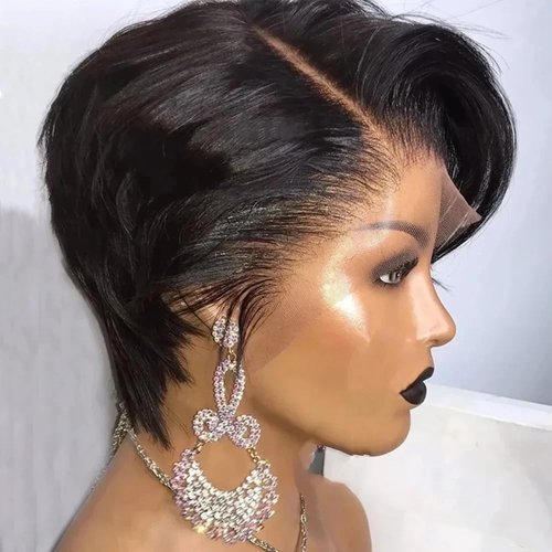 Rebecca Fashion Pixie Lace Front Wigs Human Hair Short Pixie Cut Wig Side Part HD Lace Pixie Cut Lace Wigs Human Hair Pixie Cut Wigs for Women Natural Color